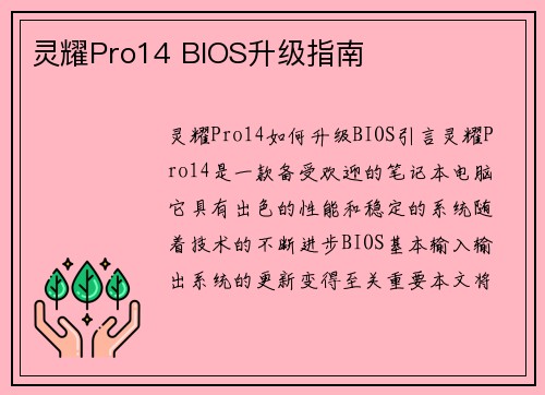 灵耀Pro14 BIOS升级指南