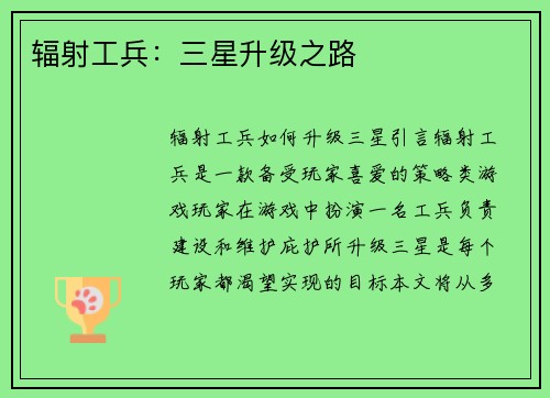 辐射工兵：三星升级之路